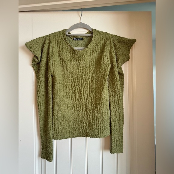 Zara Green Textured Long Sleeve Top - Picture 1 of 3